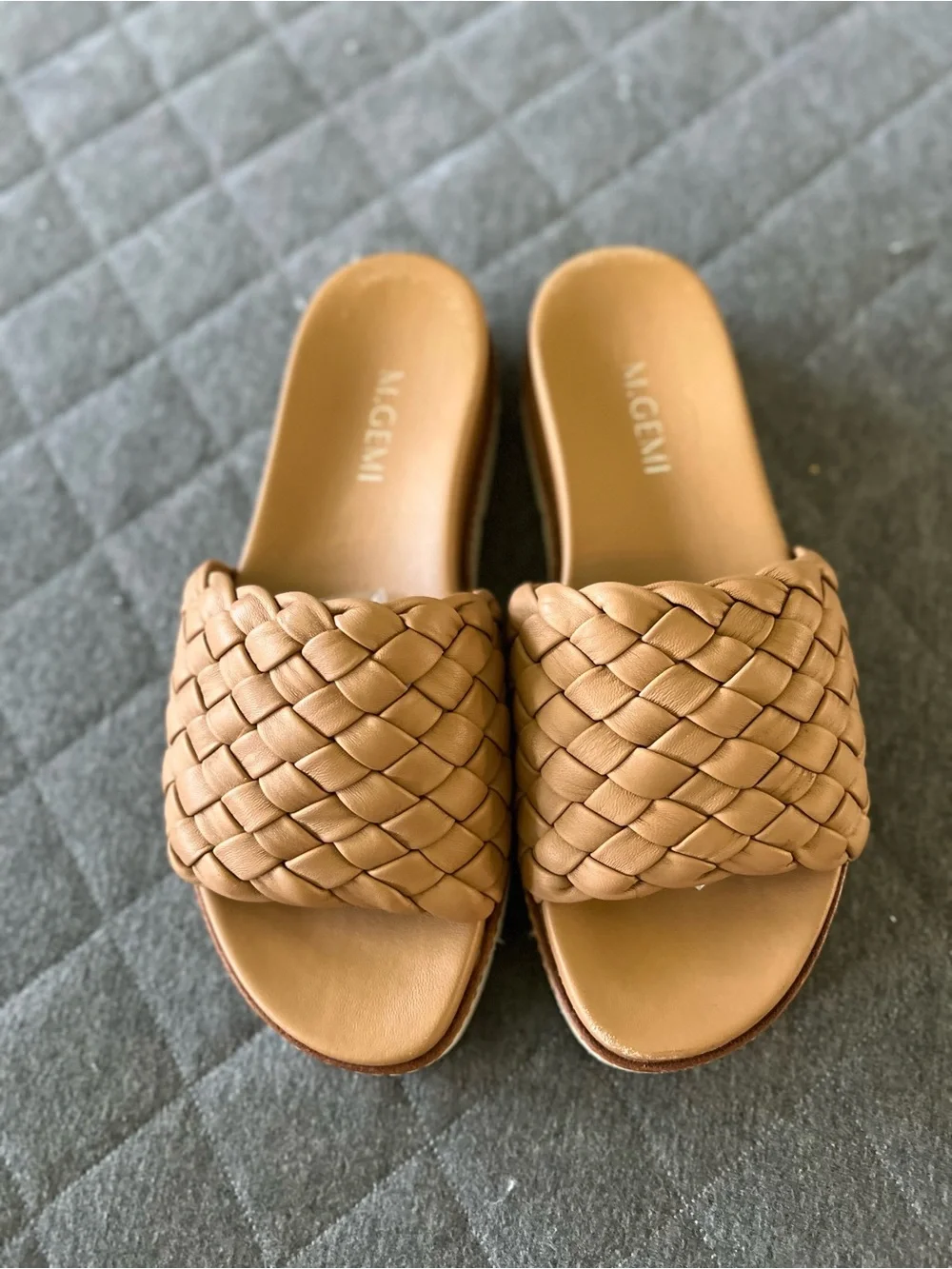 M. GEMI US 7.5 Selene Brown (Luggage) Woven Leather Slides Orig$275 Exc Cond